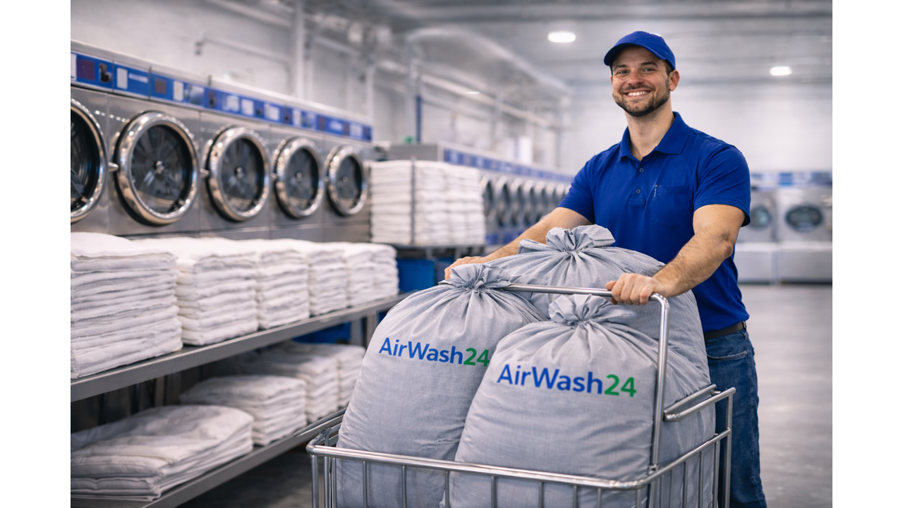 Folded commercial laundry ready for scheduled pickup and delivery